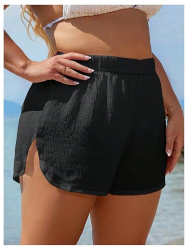 Floerns Women's Plus Size Cover Up Shorts Elastic High Waist Split Beach Shorts4