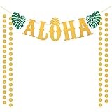 LANGLEBIGE MATERIALIEN: Aloha Girland, hohe qualität karton material, langlebig, kann wiederholt verwendet werden. Lassen Sie Ihre Party in die Farben eines tropischen Paradieses eintauchen. Jeder Buchstabe ist ungefähr 17 cm lang. Gold Glitter Paper Dot Banner Durchmesser: 2 Zoll, insgesamt 4 Punkte.