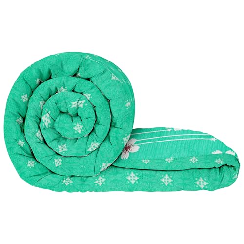 Image of Single Bed Comforter | Microfiber Comforter Single Bed | 180GSM 150x225 cm | Ocean Green, Motif Pattern | Ac Blanket Single Bed Dohar | Quilt | Duvet | Home Items, Bedroom Decoration Items