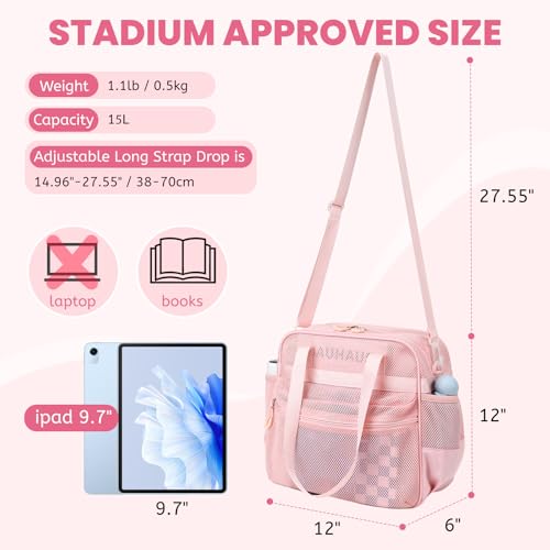 Image of MOONBABY Mesh Beach Tote Bag for Stadium Events 12x6x12 Net Purse Bag for Women with Detachable Long Strap for Work, Sports