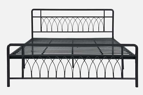 Image of Jexx Metal King Size Bed Without Storage | Wrought Iron Double Bed with Headboard & Footboard | Sturdy Powder Coated Platform Bed King Size Cot for BedroomLivingRoom Black (75x72)