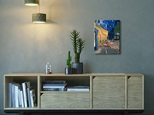 Wieco Art - Cafe Terrace at Night Modern Stretched and Framed Giclee Canvas Prints Van Gogh Oil Paintings Reproduction Cityscape Picture on Canvas Wall Art Ready to Hang for Bedroom Kitchen Home Decor
