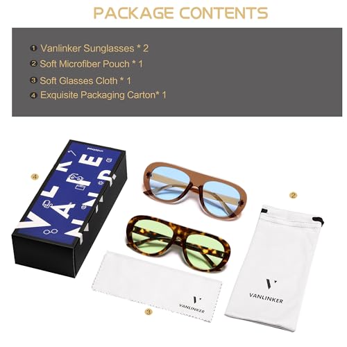 Image of VANLINKER Oversized Retro Aviator Sunglasses for Women Men Chic 70s Vintage Style Trendy 2026 Chunky Sun Glasses VL9865