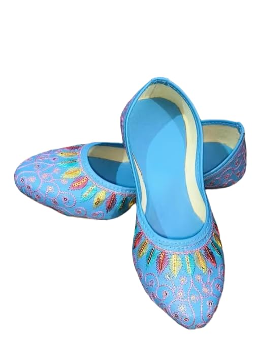 Women's Embroidered Jutti Ethnic Flat Shoes with Sequin Work GCF09_Patti Bally_Blue05_Blue05 Blue-image-47