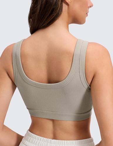 Image of CRZ YOGA Ribbed U Neck Sports Bras | Medium Support, Removable Pads, Casual, Wide Straps, for Women