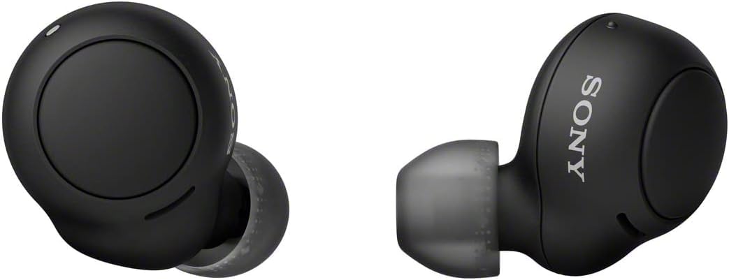 true wireless headphones in black with charging case and mic