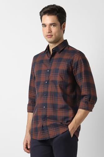 Image of Peter England Men's Checkered Cotton Shirt | Smart Casual | Full Sleeves