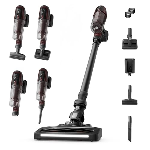 Rowenta X-Pert 6.80, Aspiradora Escoba Sin Cable, Autonomía de 60 min, Limpieza 4 en 1, Ligera solo 1,4 kg, Accesorios para Mascotas, Contenedor de Polvo extraíble y Lavable, Negra y Burdeos, RH6485E0