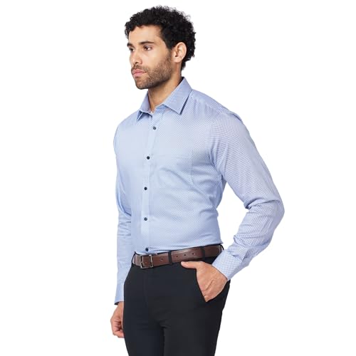 Image of Raymond Men's Slim Fit Pure Cotton Print Pattern Semi Cutaway Collar Full Sleeve Formal Shirt