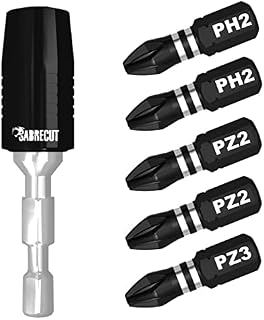 6 Piece SabreCut SCRK4 60mm Professional Magnetic Impact Bit Holder with 5 x 25mm Impact Bits PH2 PZ2 PZ3 Phillips Pozi Compatible with Dewalt, Milwaukee, Makita, Bosch and Others