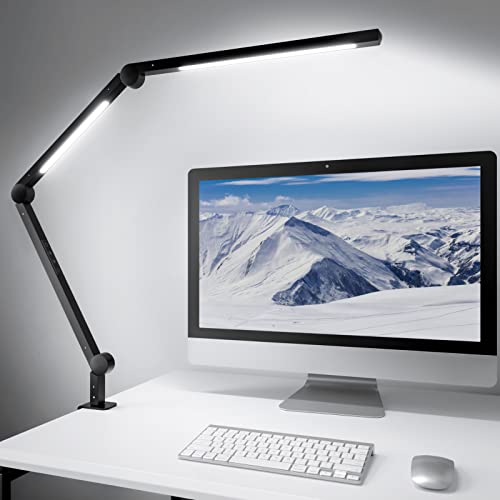 MediAcous LED Desk Lamp, Dual Light Source with Clamp, Dimmable 4 Color Modes & Brightness Swing Arm...