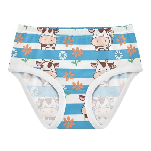 Wusikd Cartoon Cow Girls' Underwear Cotton Blue Striped Flowers Girls Briefs Soft Toddler Underwear 2T