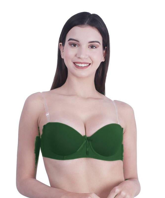 Image of Brachy Women Cotton Nylon Spandex Padded Underwire Strapless Backless Invisible Clear Transparent Back Push up Bra with (Free Extra Transparent Strap)
