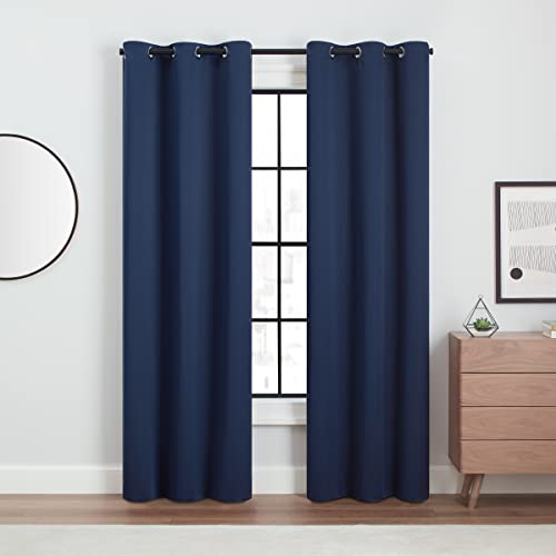 Eclipse Andover Solid Tripleweave Thermal Blackout Grommet Curtains For Bedroom (2 Panels), 42 In X 84 In, Navy #TOP1