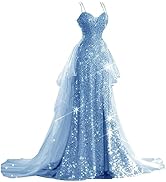 Sequin Mermaid Prom Dresses for Women 2024 2 Piece Spaghetti Straps Sparkly Tulle Ball Gowns Wedd...