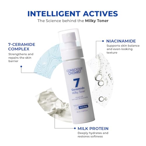Image of Conscious Chemist Niacinamide & 7 Ceramide Milky Face Toner | 100ml | Alcohol-Free Hydrating Toner for Oily, Dry & Combination Skin | Pore Refining, Barrier Repair, Brightening & Smoothing | Women & Men - (Pack of 2)