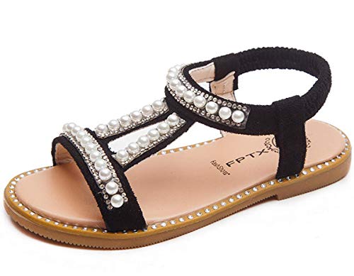 Girl’s Rhinestone Open Toe Beach Sandal Summer Fashion Beaded Princess Flats Shoes