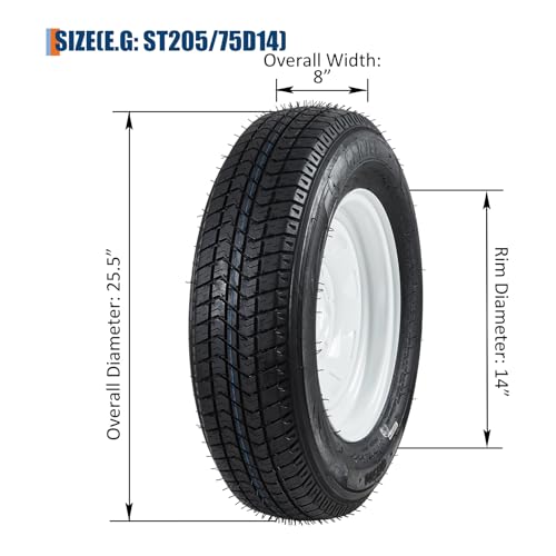 Image of GarveeTech ST205 /75D14 Trailer Tire and Wheel Assembly, 5 Lug, Set of 2 | Heavy-Duty Load Range C 6PR, White Spoke Wheel, 14 Inch Tires for Utility /Boat /Camper Trailers
