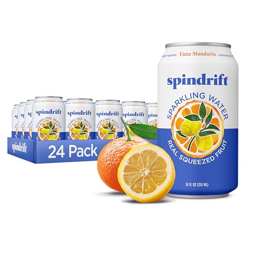 Image of Spindrift Sparkling Water, Yuzu Mandarin Flavored, Made with Real Squeezed Fruit, 12 Fl OZ Cans, Pack of 24 (Only 6 Calories per Can)