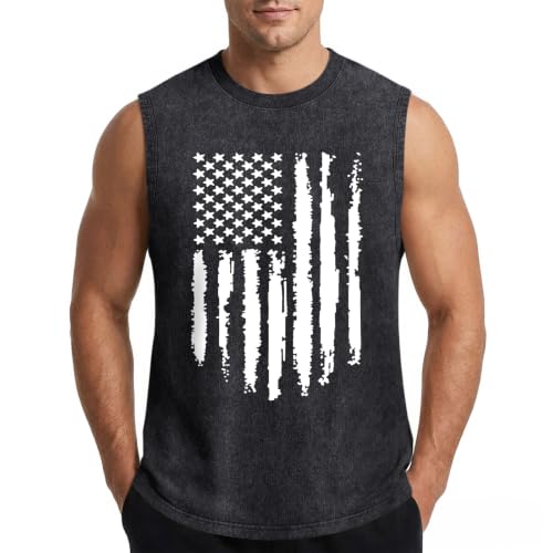 Weripoah Mens American Flag 4th of July Tanks Top USA Patriotic Graphic Sleeveless Tank Independence Day Vintage Muscle Tops(Black,XL)