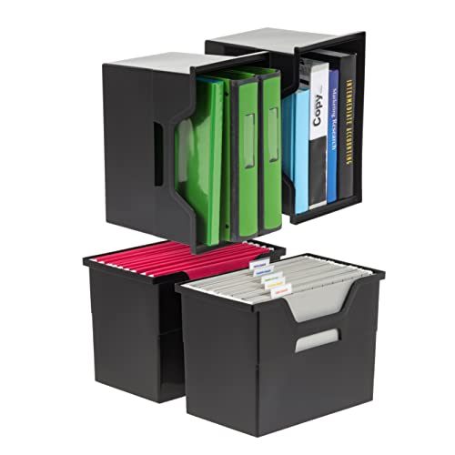 Image of IRIS USA 4-Pack Large Desktop File Box with Open Lid, Black | Organize paperwork, mail, magazines, and office supplies with portable storage for desks, classrooms, and home workspaces