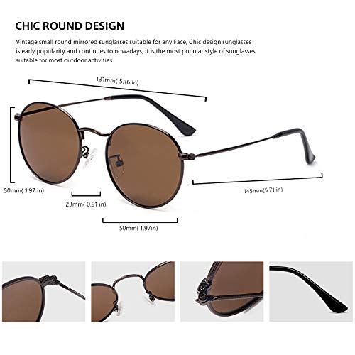 Image of Small Round Polarized Sunglasses Retro Men Women Mirrored Lens Metal Frame Circle Sun Glasses Shades