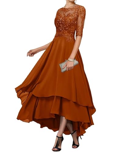 Half Sleeve Mother of The Bride Dresses for Wedding Lace Appliques Chiffon Mother of The Groom Dress with Pockets