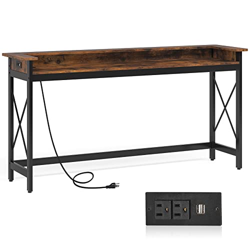 LITTLE TREE 70.9 inch Long Sofa Console Table with Outlets Charging Station Narrow Entryway Hallway...