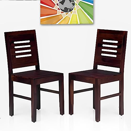 Image of Solid Sheesham Wood Set of Two Dining Chairs for Dining Room | Study Room | Office | Guest Room | Finish Color - Walnut Finish |