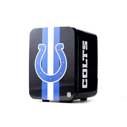 Image of Ukonic NFL Indianapolis Colts 15-Can Mini Fridge 10L - AC /DC Powered, Official Team Colors & Logo, Portable Cooler for Tailgates, Home, Office, or Car
