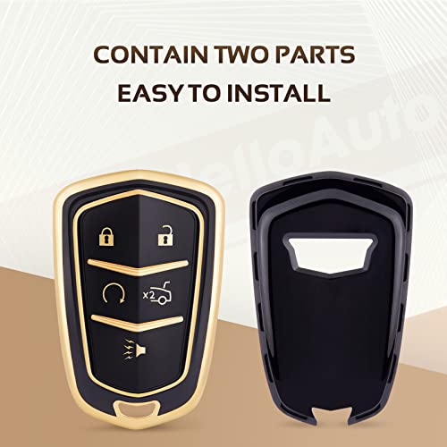 Helloauto Key Fob Cover For Cadillac, Soft Tpu Key Fob Cover Case For Cadillac Ats Cts Xts Srx Escalade Protection Shell Accessories 5-Buttons (Black) Fcc Id: Hyq2Ab Hyq2Eb #TOP2