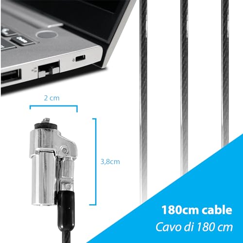 Cable Technologies Cable de seguridad Nano de acero antirrobo, 180 cm, para portátil, ranura de seguridad Kensington Nanosaver, cierre con llave, 2 llaves, bloqueo de protección Nano Saver, - imagen 6
