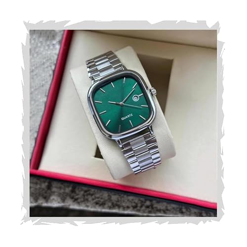 Image of Minimalist Men's Square Dial Watch with Date | Comfortable Stainless Steel Quartz Analog Wristwatch | Casual & Formal Timepiece