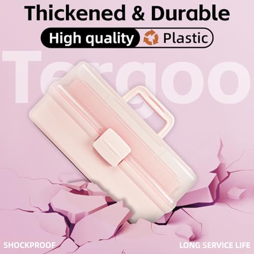 TERGOO 14in 3-Layer Multipurpose Craft Organizers and Storage with Adjustable Dividers, Portable Tackle Box, Folding Art & Craft Case for Medicine, Tool, Sewing Organizer (Pink, X-Large)
