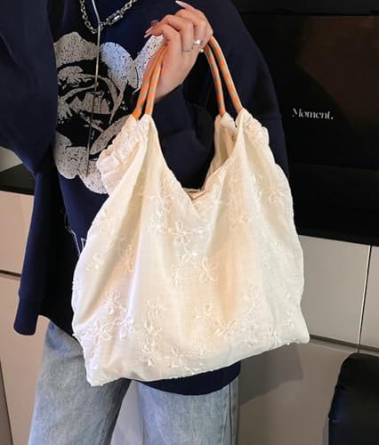 Women's Floral Embroidered Canvas Tote Bag Flower Crossbody Shoulder Bags Summer Hobo Purse Cute Beach Bag for Women2