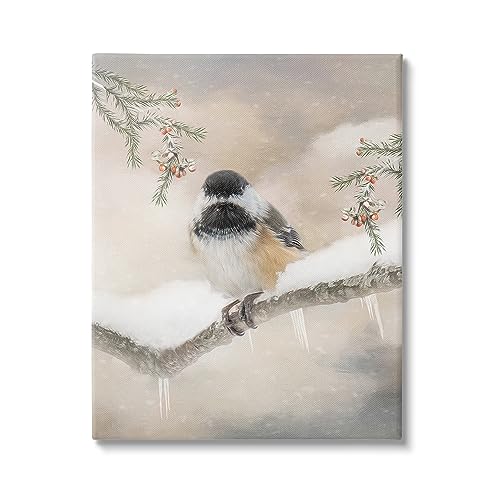 Stupell Industries Bird on Winter Branch Canvas Wall Art Design by Kelley Parker