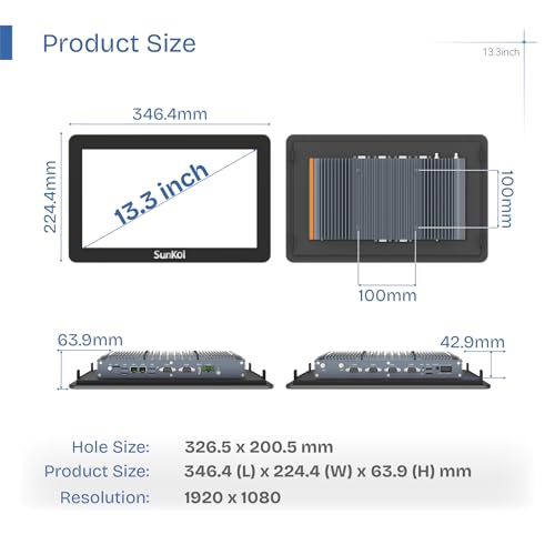 Image of 13.3 inch Fanless Industrial Panel PC,16:9 Embedded 10 Point Touch PC,Windows 11 IP65 All-in-One Computer,Auto Power-on,for Factory,Automation,Kiosk,Business (I5-1235U, 16G RAM 512G SSD)