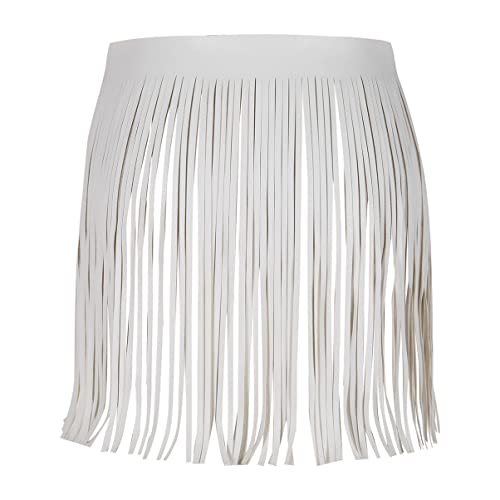Alvivi Women's Adjustable Waistband Faux Leather Fringe Dress Belt Gypsy Style Tassel Skirts White One Size - Thumbnail 2