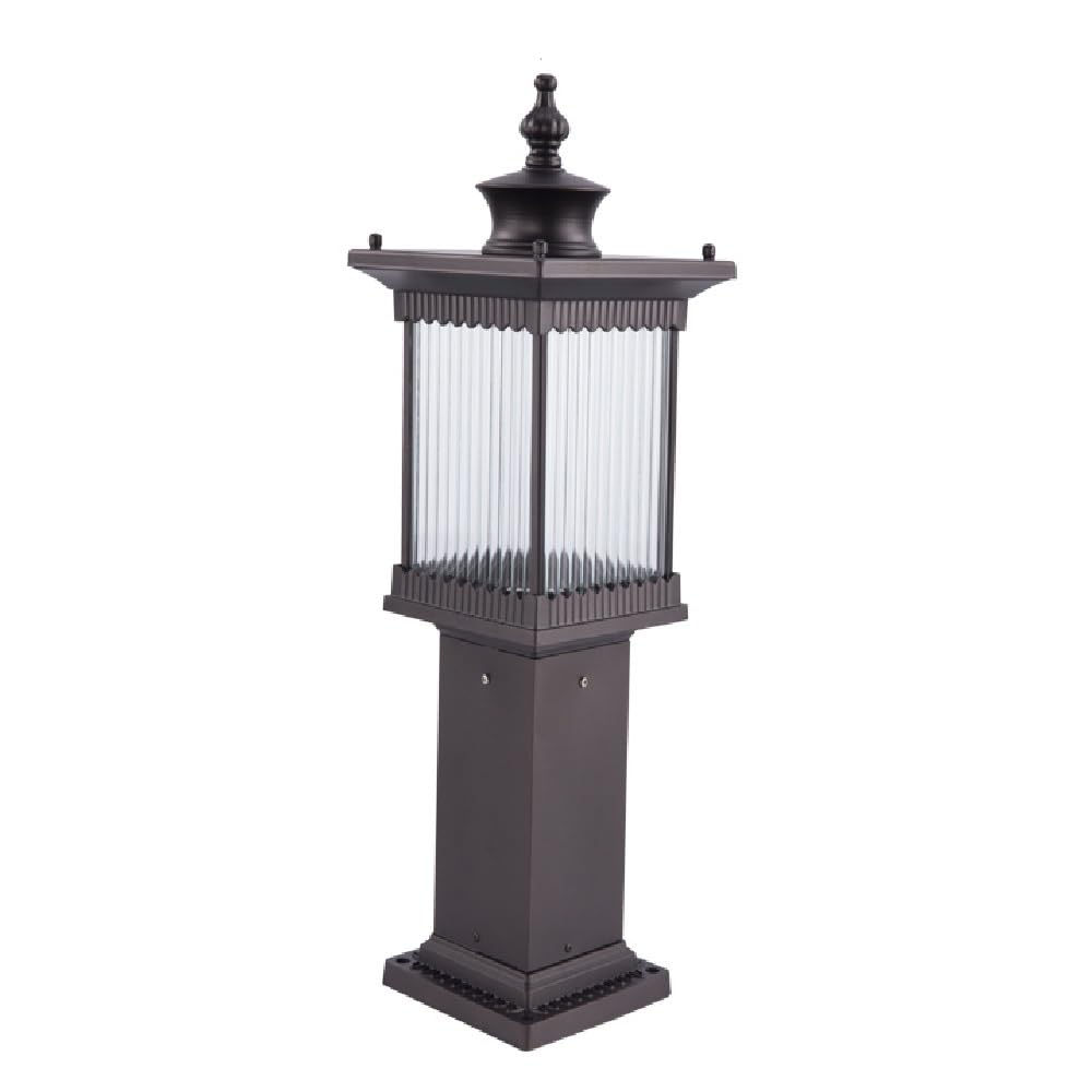 GTHTUHFD Modern Outdoor Pillar Lamp, Brown Post Lighting, Striped Glass Street Light For Garden Patio Driveway Pathway,H:31.5inch/80cm