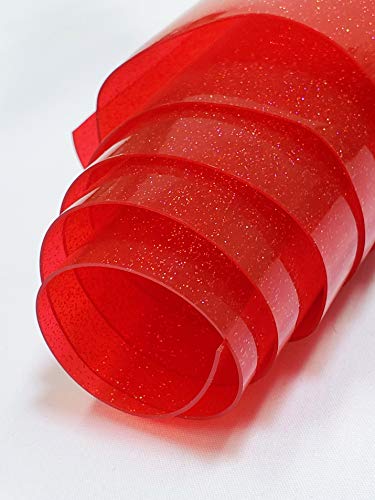 30 Gauge Jelly Transparent Sparkle Glossy Plastic Vinyl Fabric /48" Wide/Sold by The Yard (Red)