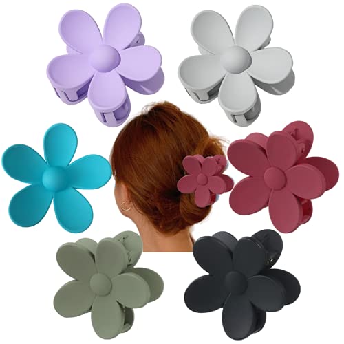 Obvie Flower Claw Clip for Women Candy Colors Large Claw Hair Clips for Women 6 Colors Pack (Set D)