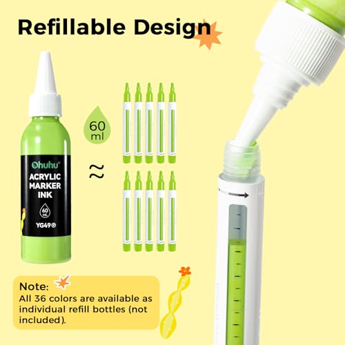 Ohuhu Acrylmarker Nachfüllbar 36 Farben: Acrylstifte Hohe Deckkraft Acrylmalstifte Wasserfest Lichtbeständig für Steinmalerei Ostereier 3D-Druck Holz Glas Keramik Leinwand – Hanauma