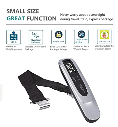 Nutri Fit Luggage Weight Scale Heavy Duty 50 Kg/110 Lbs Handheld Digital Portable Travel Backpack Scale With Hook For Baggage Suitcases In Airport, Target Setting & Overweight Alert #TOP1