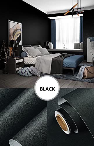 17.51''X118''Black Wallpaper Peel And Stick Wallpaper Removable Self Adhesive Black Contact Paper Matte Textured Waterproof Cabinet Bathroom Wallpaper #TOP3