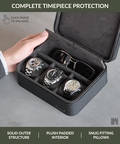 TAWBURY Fraser 3 Watch Case and Storage Set with X-Small Pillows for 5.5-6.5 Wrists (Black)