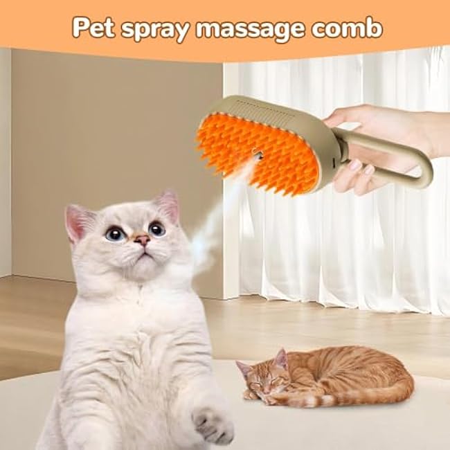 Cat Steam Brush,2025 Upgrade Pet Steam Groomer Comb, 3 In 1 Hair Water Brush for Cats,Multifunctional Hair Removal Comb for Shedding Cat Grooming Kit Supplies (Light Coffee)-M93nkj81