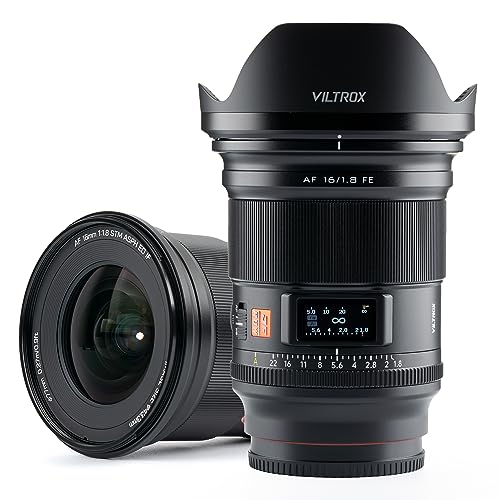 VILTROX 16mm F1.8 f/1.8 Pro Level FE Full Frame Wide Angle Autofocus Lens with LCD Screen Compatible with Sony E-Mount Mirrorless Cameras Alpha a7 a7II a7III a7R a7RII a7RIII a7RIV a7S a7SII a9 a7C
