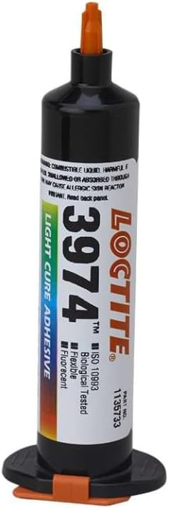 Loctite 3974 Fluorescent One-Part Acrylic Adhesive - 25 ml Syringe - Shore Hardness 77 Shore A, Shear Strength 960 psi, Tensile Strength 2280 psi [PRICE is per EACH]