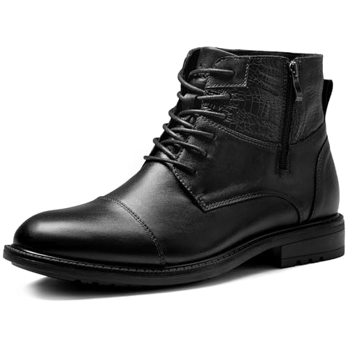 Image of Holy dove Mens Oxford Leather Dress Boots Cap Toe Side Zip Fashion Mid Top Chukka Ankle Boots for Men Size 9