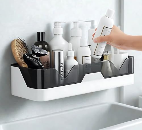 Image of Wall Mounted Shelf, Self-Adhesive, No-Drill ABS Plastic Organizer Rack for Bathroom, Kitchen & Home Accessories, Bathroom Hardware & Accessories for Shampoo, Soap & Toiletries